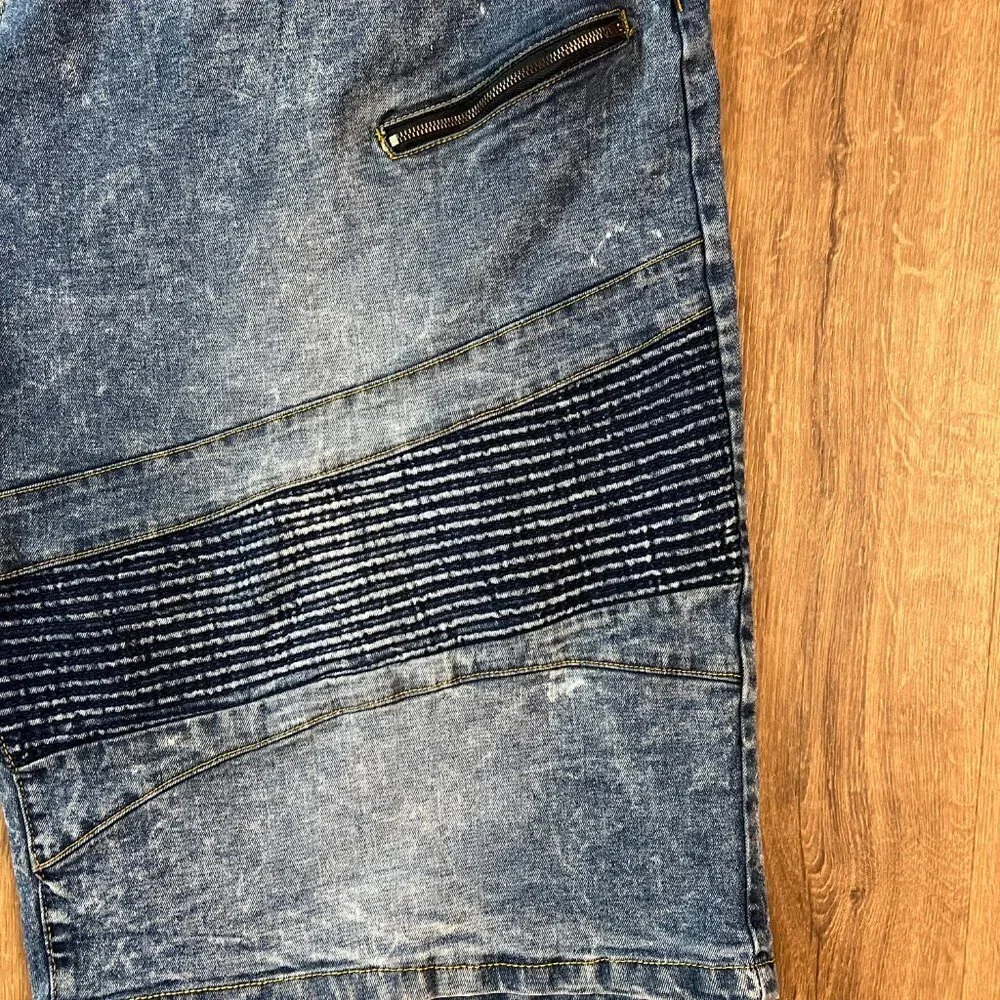 Akademiks Jeanius Retro Acid Washed Jean Shorts Zip Pockets Sz 50